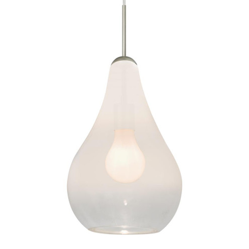Besa, Leon Cord Pendant, Milky White/Clear, Satin Nickel Finish, 1x60W Medium base, 15Ft Option (127|1JT-LEONWC-SN-L)