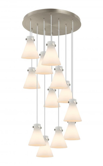 Newton Cone - 12 Light - 27 inch - Brushed Satin Nickel - Multi Pendant (3442|126-410-1PS-SN-G411-8WH)