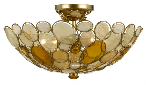 Eight Light Antique Gold Leaf Earth Tone Resin Leaves + Hand Cut Crystal Glass Bowl Semi-Flush Mount (205|520-GA)