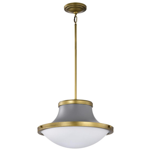 Lafayette 3 Light Pendant; 18 Inches; Gray Finish with Natural Brass Accents and White Opal Glass (81|60/7918)