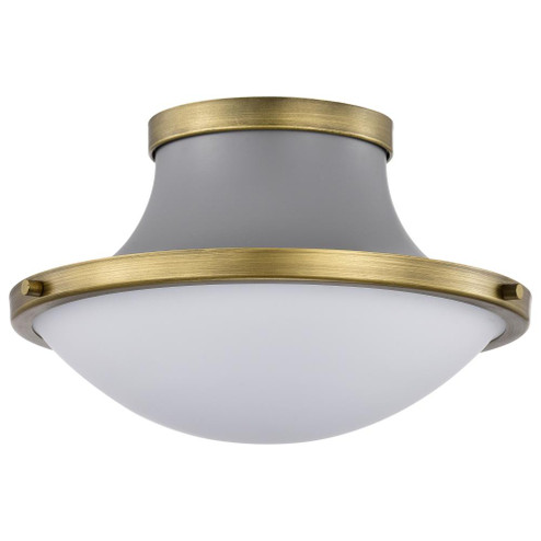 Lafayette 1 Light Flush Mount Fixture; 14 Inches; Gray Finish with Natural Brass Accents and White (81|60/7915)