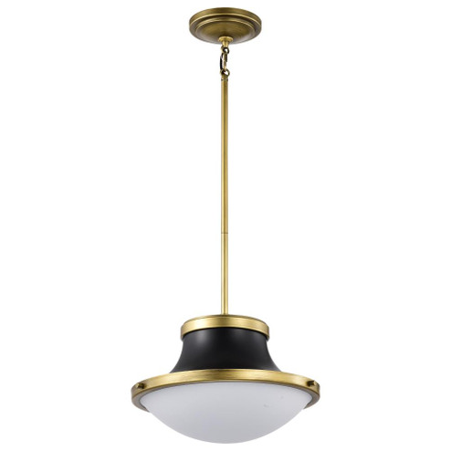 Lafayette 1 Light Pendant; 14 Inches; Matte Black Finish with Natural Brass Accents and White Opal (81|60/7907)