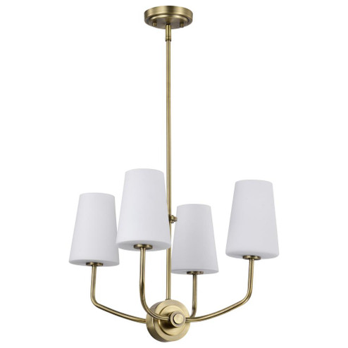 Cordello 4 Light Chandelier; Vintage Brass Finish; Etched White Opal Glass (81|60/7884)
