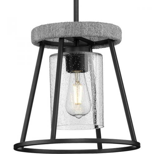 Laramie Collection One-Light Matte Black Rustic Modern Clear Seeded Glass Pendant (149|P500413-31M)