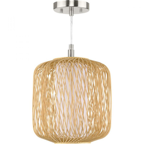 Cordova Collection One-Light Natural Rattan Organic Modern Mini-Pendant with White Linen Shade (149|P500395-201)