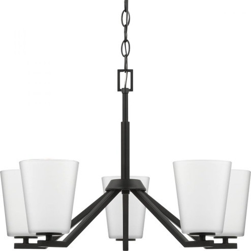 Vertex Collection Five-Light Matte Black Etched White Contemporary Chandelier (149|P400343-31M)