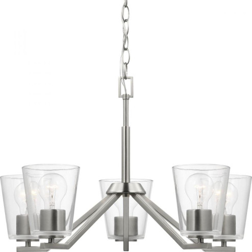 Vertex Collection Five-Light Brushed Nickel Clear Glass Contemporary Chandelier (149|P400341-009)