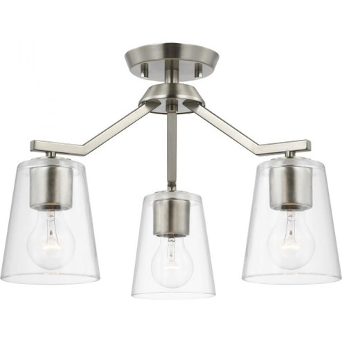 Vertex Collection Three-Light Brushed Nickel Clear Glass Contemporary Convertible Chandelier (149|P400340-009)
