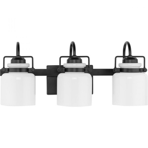 Fessler Collection Three-Light Matte Black Opal Glass Farmhouse Bath Light (149|P300440-31M)