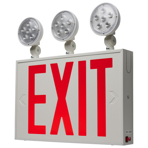 Combination Red Exit Sign/Emergency Light, 90min Ni-Cad backup, 120/277V, Tri Head, Single/Dual (27|67/124)