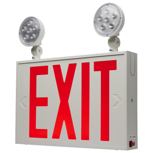 Combination Red Exit Sign/Emergency Light, 90min Ni-Cad backup, 120-277V, Dual Head, Single/Dual (27|67/123)