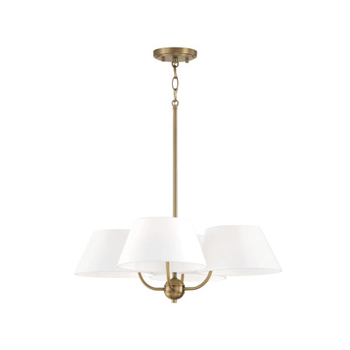 4-Light Low-Profile Chandelier Semi-Flush in Aged Brass with White Fabric Shades (42|450441AD)