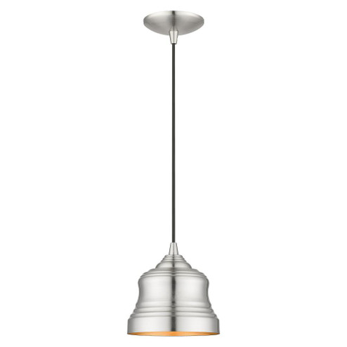 1 Light Brushed Nickel Mini Bell Pendant with Gold Finish Inside (108|55901-91)