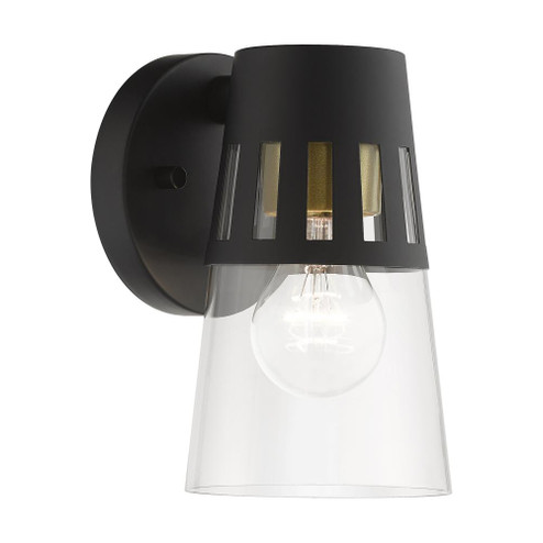 1 Light Black Outdoor Small Wall Lantern with Soft Gold Finish Accents (108|27971-04)