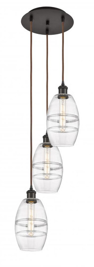 Vaz - 3 Light - 12 inch - Oil Rubbed Bronze - Cord hung - Multi Pendant (3442|113B-3P-OB-G557-6CL)