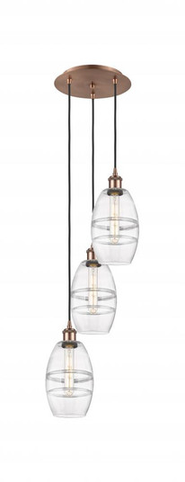 Vaz - 3 Light - 12 inch - Antique Copper - Cord hung - Multi Pendant (3442|113B-3P-AC-G557-6CL)