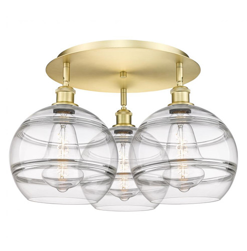Rochester - 3 Light - 22 inch - Satin Gold - Semi-Flush Mount (3442|516-3C-SG-G556-10CL)