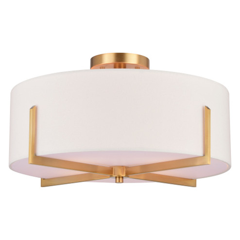 Surrey 18-in W Natural Brass Mid-Century Modern Semi Flush Mount Ceiling Light White Linen Drum Shad (51|C0277)