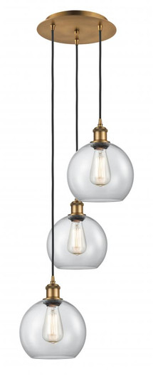 Athens - 3 Light - 15 inch - Brushed Brass - Cord Hung - Multi Pendant (3442|113B-3P-BB-G122-8)