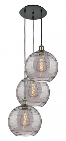 Athens Deco Swirl - 3 Light - 19 inch - Black Antique Brass - Cord Hung - Multi Pendant (3442|113B-3P-BAB-G1213-12SM)