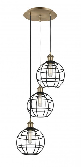 Lake Placid - 3 Light - 15 inch - Antique Brass - Cord Hung - Multi Pendant (3442|113B-3P-AB-CE-8-BK)