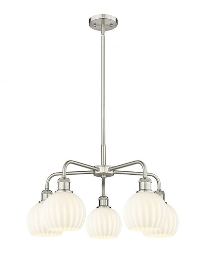 White Venetian - 5 Light - 24 inch - Satin Nickel - Chandelier (3442|516-5CR-SN-G1217-6WV)