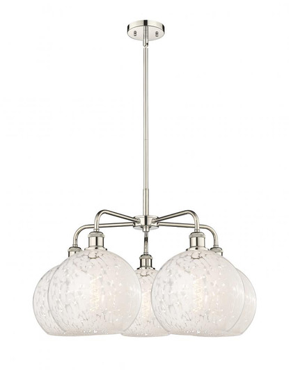 White Mouchette - 5 Light - 28 inch - Polished Nickel - Chandelier (3442|516-5CR-PN-G1216-10WM)