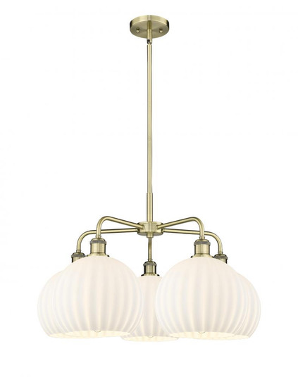 White Venetian - 5 Light - 28 inch - Antique Brass - Chandelier (3442|516-5CR-AB-G1217-10WV)