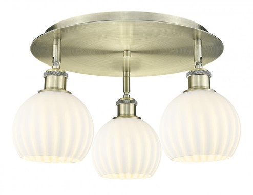 White Venetian - 3 Light - 18 inch - Antique Brass - Flush Mount (3442|516-3C-AB-G1217-6WV)