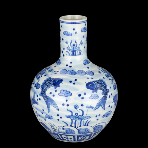 South Sea Blue & White Medium Long Neck Vase (92|1200-0841)
