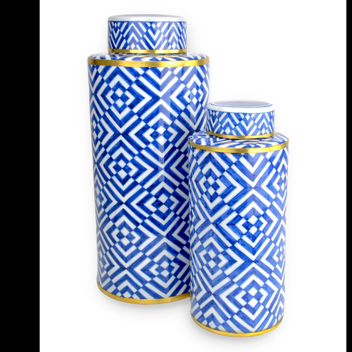 Blue & White Optical Tea Jar Set of 2 (92|1200-0751)