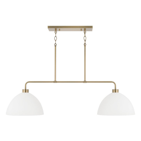 2-Light Linear Chandelier in Aged Brass and White (42|852021AW)