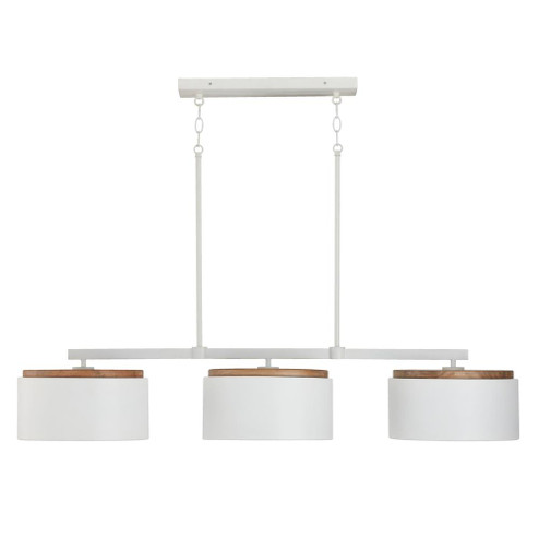 3-Light Linear Chandelier in White with Mango Wood and Matte White Metal Shades (42|850931LT)