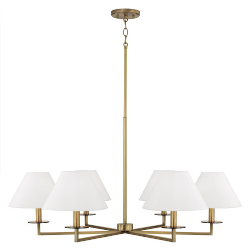 6-Light Chandelier in Aged Brass with White Fabric Stay-Straight Shades (42|452261AD)