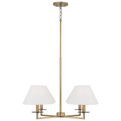 4-Light Chandelier in Aged Brass with White Fabric Stay-Straight Shades (42|452241AD)