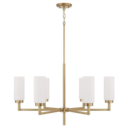 6-Light Cylindrical Chandelier in Aged Brass with Faux Alabaster Glass (42|451761AD)