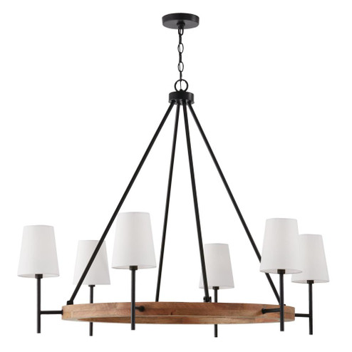 6-Light Chandelier in Matte Black and Mango Wood with Removable White Fabric Shades (42|450861WK-709)