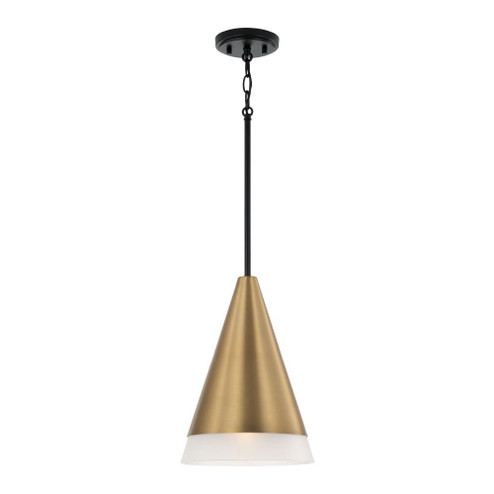 1-Light Cone Pendant in Black with Aged Brass and Soft White Glass Shade (42|351911AB)