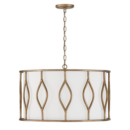 4-Light Drum Pendant in Mystic Luster with White Fabric Shade (42|352541ML)