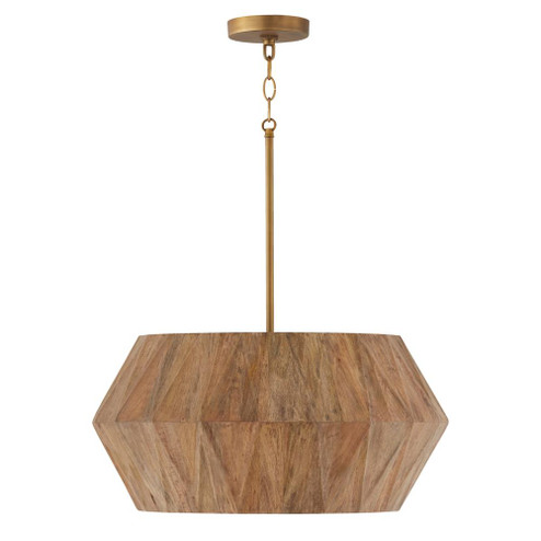 4-Light Pendant in Hand-distressed Patinaed Brass and Handcrafted Mango Wood (42|351041LW)