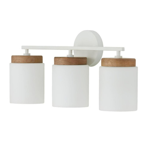 3-Light Cylindrical Vanity in White with Mango Wood and Soft White Glass (42|150931LT-547)