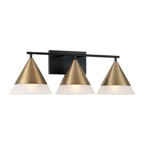 3-Light Cone Vanity in Black with Aged Brass and Frosted Glass Shades (42|151931AB)