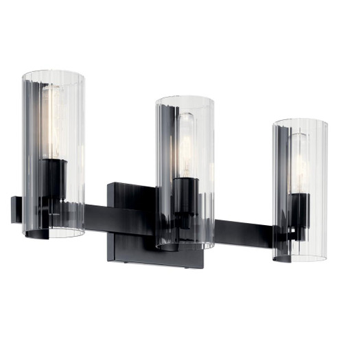 Jemsa 22.75 Inch 3 Light Vanity with Clear Fluted Glass in Black (10687|55168BK)