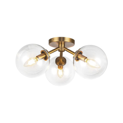 Cassia 15-in Aged Brass/Clear Glass 3 Lights Semi-Flush (7713|SF549315AGCL)