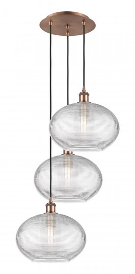 Ithaca - 3 Light - 19 inch - Antique Copper - Cord hung - Multi Pendant (3442|113B-3P-AC-G555-12CL)