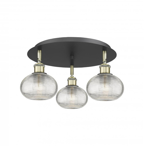 Ithaca - 3 Light - 18 inch - Black Antique Brass - Flush Mount (3442|516-3C-BAB-G555-6CL)
