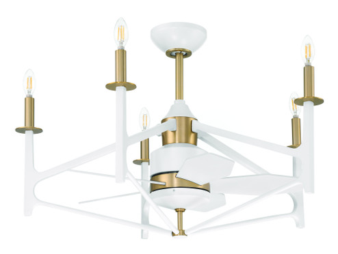 The Reserve 32 24'' 5-Blade Ceiling Fan in White/Satin Brass w/ White Blades; Integrated Light Ki (20|RSV32WSB5)