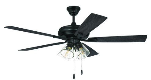 Eos 52'' 5-Blade Clear 4 Light Ceiling Fan in Flat Black w/ Flat Black/Greywood Blades (20|ECF104FB5-FBGW)
