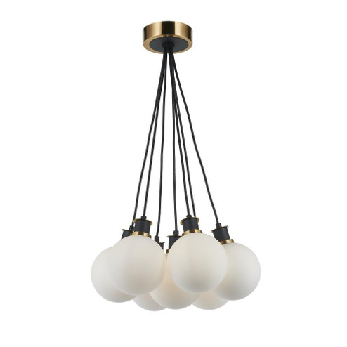 Gem Collection 7-Light Pendant with White Glass Black and Brushed Brass (12|AC11877WH)
