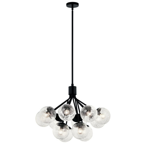 Silvarious 30 Inch 12 Light Convertible Chandelier with Clear Crackled Glass in Black (10687|52701BK)